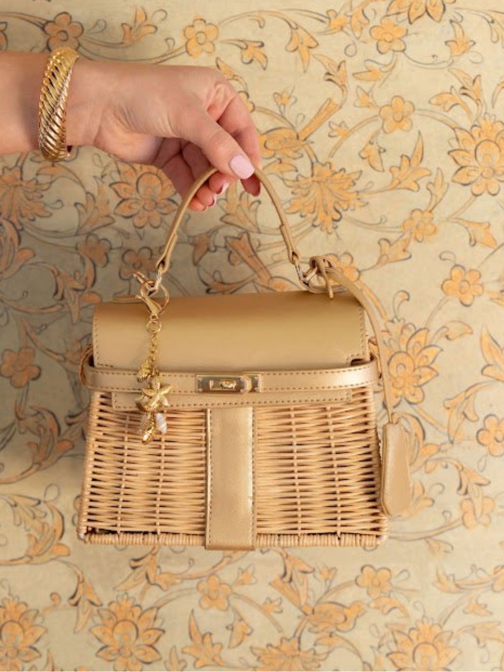 Lisi Lerch Celine Wicker Handbag Gold NWT Coastal Chic Crossbody - Picture 4 of 6